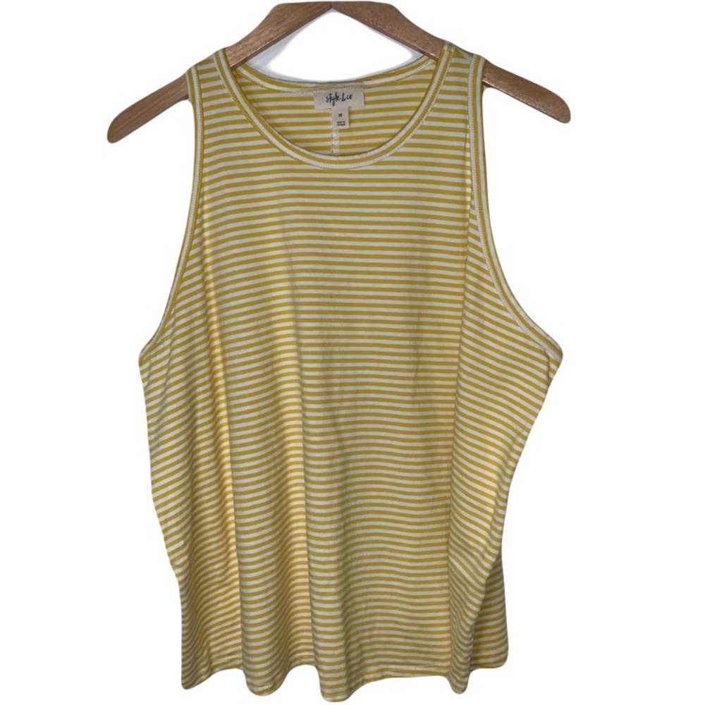 Style & Co Tank Top Yellow White Striped 2X